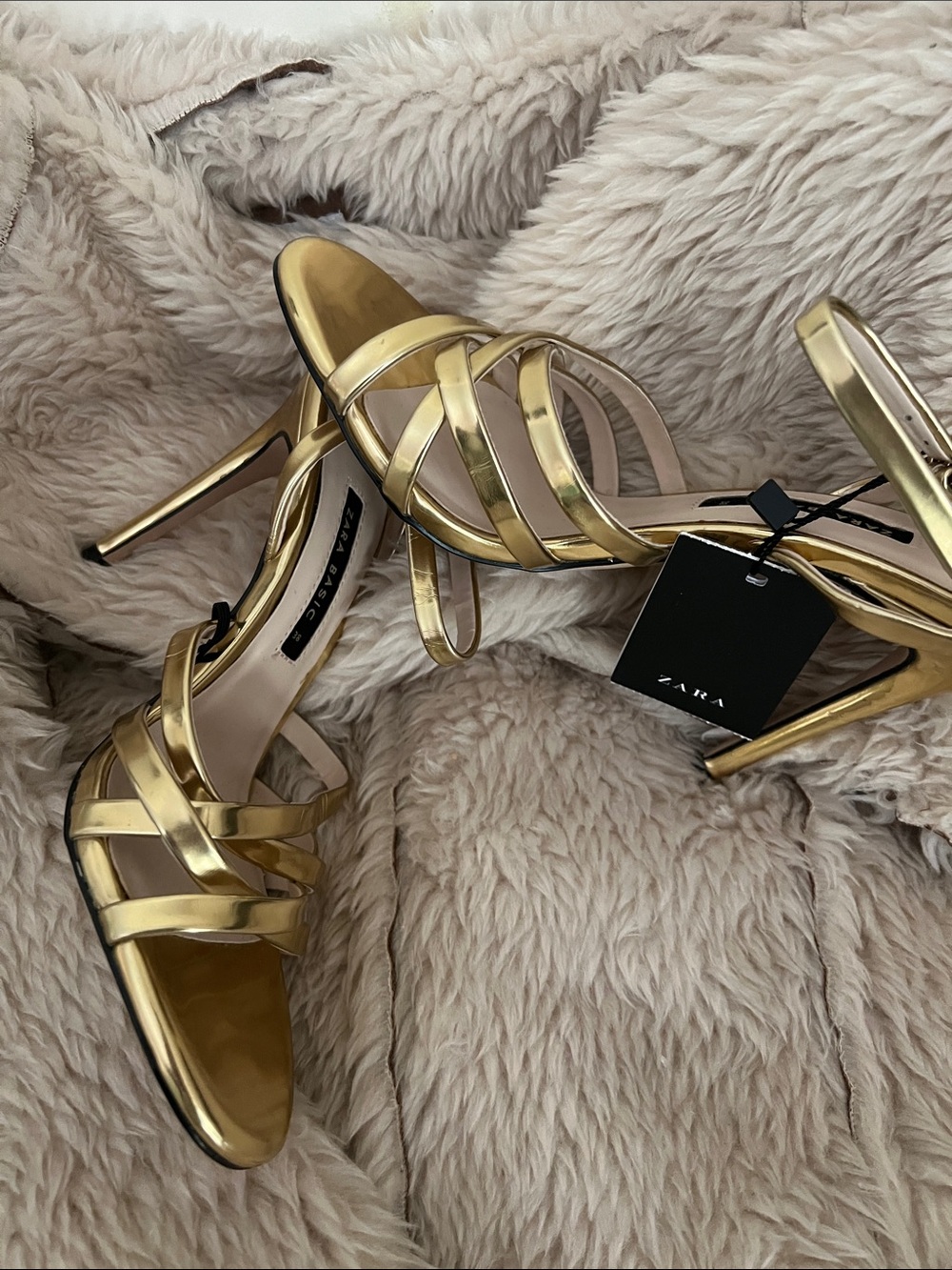 Zara Metallic Gold Strappy Heeled Sandals